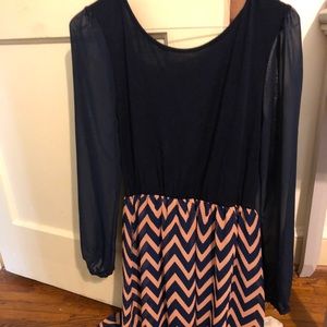 Bow back navy and peach cheveron dress